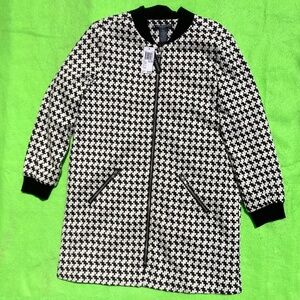 Chelsea & Theodore Women's Houndstooth Pockets Full Zip Jacket Petite XL
